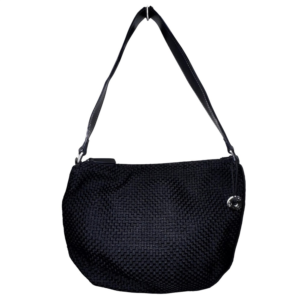 The Sak Woven Hobo Shoulder Bag Black Textured Leather Strap Accent EUC